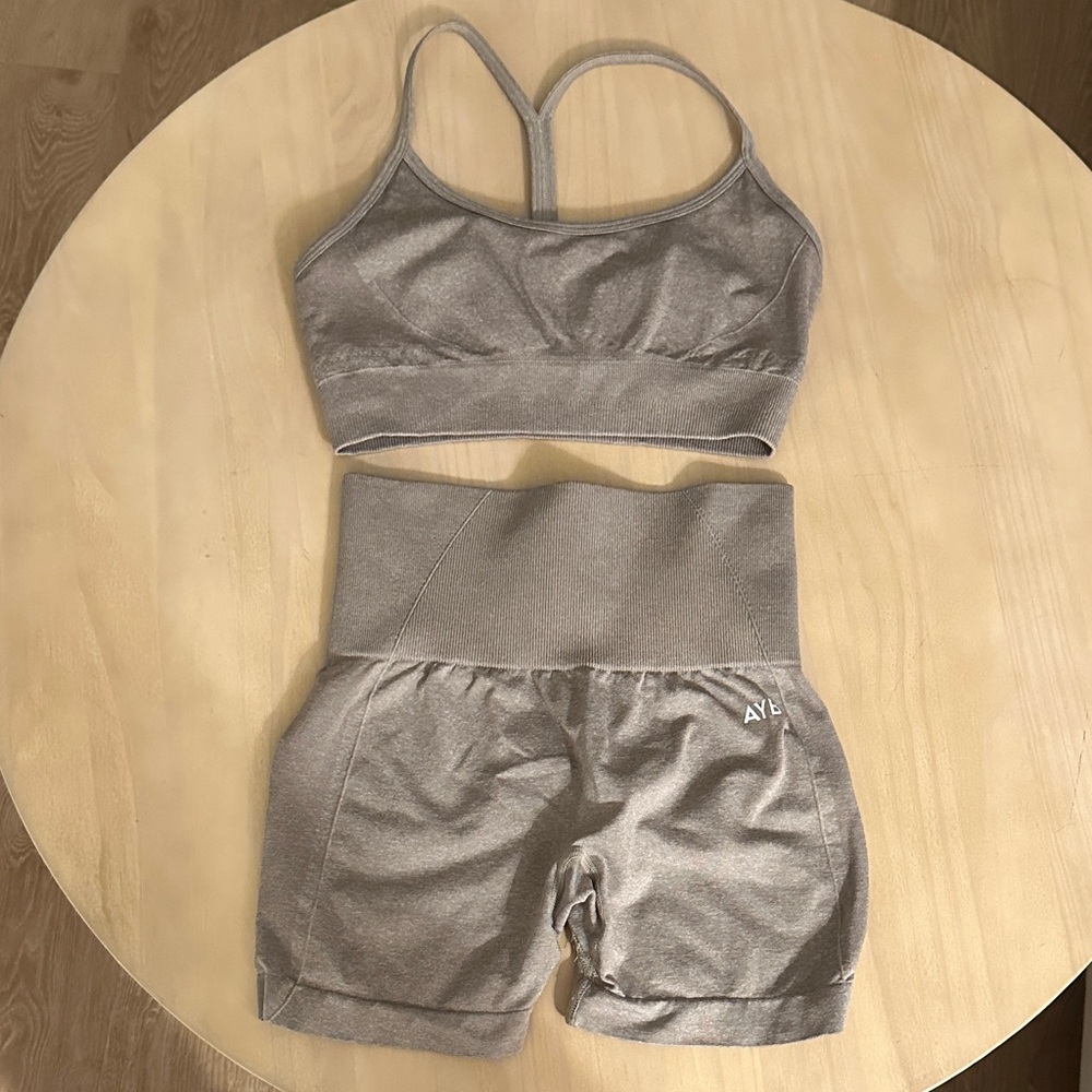 AYBL Empower Taupe Sports Bra and Shorts Set